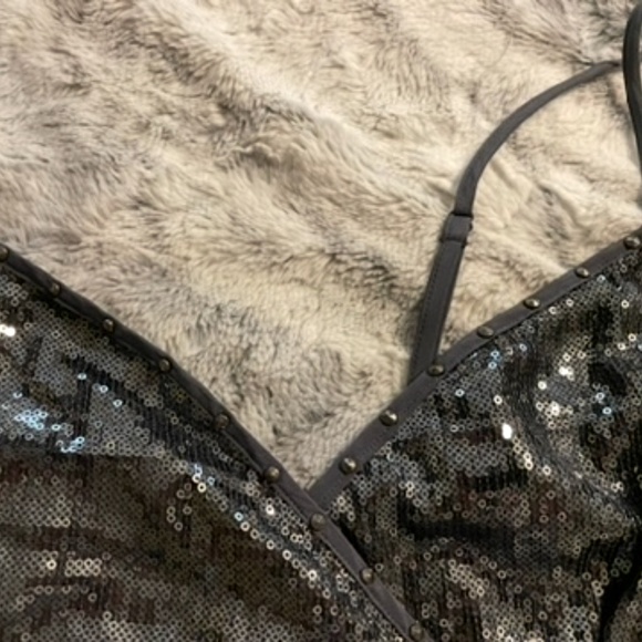 Hale Bob SPARKLING METALLIC GRAY mini dress. Size L - Picture 5 of 10